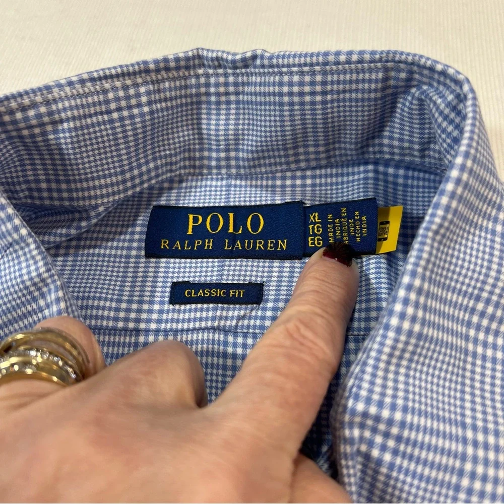 Polo Ralph Lauren Classic Fit Blue Plaid Shirt XL Pony Logo 100% Cotton
